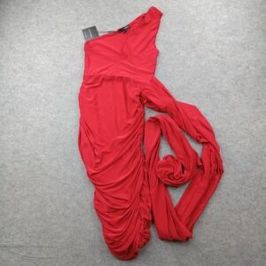 JLUX LABEL Dress Womens Medium Red One Shoulder Ruched Maxi Bodycon Gown Formal